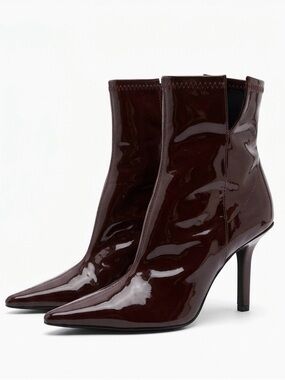 Zara Women's Burgundy Patent Pointed Ankle Booties